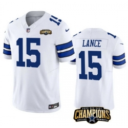 Men Dallas Cowboys 15 Trey Lance White 2023 F U S E  NFC East Champions Patch Stitched Football Jersey