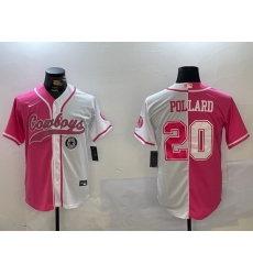 Men Dallas Cowboys 20 Tony Pollard Red White With Patch Cool Base Stitched Baseball Jersey 4