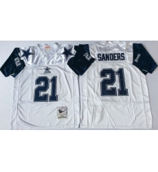 Men Dallas Cowboys 21 Deion Sanders White M&N Throwback Jersey