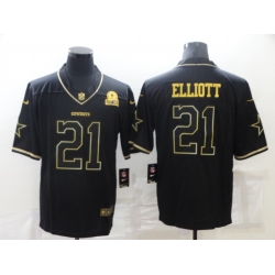 Men Dallas Cowboys 21 Ezekiel Elliott Black Golden Edition Limited Stitched Jersey