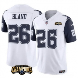 Men Dallas Cowboys 26 DaRon Bland White Navy 2023 F U S E  NFC East Champions Patch Stitched Football Jersey