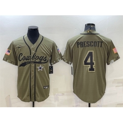 Men Dallas Cowboys 4 Dak Prescott 2022 Olive Salute To Service Cool Base Stitched Baseball Jersey