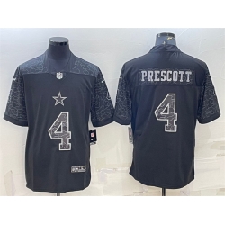 Men Dallas Cowboys 4 Dak Prescott Black Reflective Limited Stitched Football Jersey