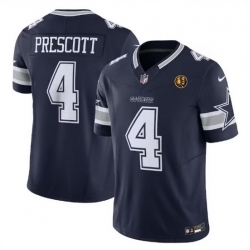 Men Dallas Cowboys 4 Dak Prescott Navy 2023 F U S E  With John Madden Patch Vapor Limited Stitched Football Jersey