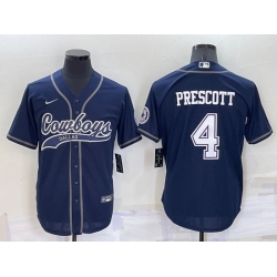 Men Dallas Cowboys 4 Dak Prescott Navy Cool Base Stitched Baseball Jersey