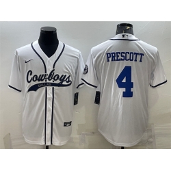 Men Dallas Cowboys 4 Dak Prescott White With Patch Cool Base Stitched Baseball Jersey