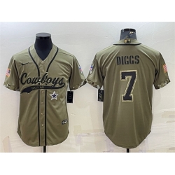 Men Dallas Cowboys 7 Trevon Diggs 2022 Olive Salute To Service Cool Base Stitched Baseball Jersey