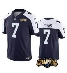 Men Dallas Cowboys 7 Trevon Diggs Navy White 2023 F U S E  NFC East Champions Patch Stitched Football Jersey