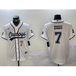 Men Dallas Cowboys 7 Trevon Diggs White With Patch Cool Base Stitched Baseball Jersey 9