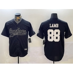 Men Dallas Cowboys 88 CeeDee Lamb Black With Patch Cool Base Stitched Baseball Jersey