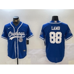 Men Dallas Cowboys 88 CeeDee Lamb Royal With Patch Cool Base Stitched Baseball Jersey 6