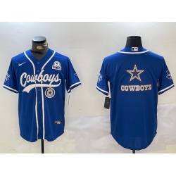 Men Dallas Cowboys Big Logo Royal With Patch Cool Base Stitched Baseball Jersey 2