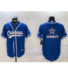 Men Dallas Cowboys Big Logo Royal With Patch Cool Base Stitched Baseball Jersey 3