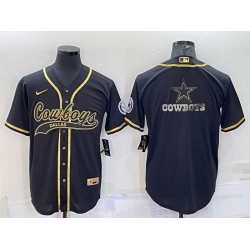 Men Dallas Cowboys Black Gold Team Big Logo With Patch Cool Base Stitched Baseball Jersey