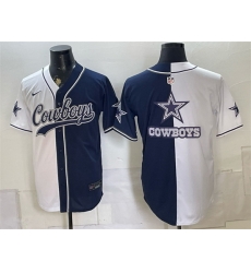 Men Dallas Cowboys Team Big Logo White Navy Split Stitched Jersey