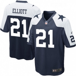 Mens Nike Dallas Cowboys 21 Ezekiel Elliott Game Navy Blue Throwback Alternate NFL Jersey