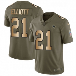 Mens Nike Dallas Cowboys 21 Ezekiel Elliott Limited OliveGold 2017 Salute to Service NFL Jersey