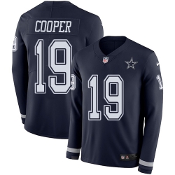 Nike Cowboys #19 Amari Cooper Navy Blue Team Color Men Stitched NFL Limited Therma Long Sleeve Jersey