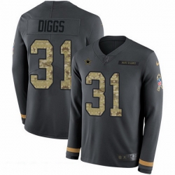 Nike Cowboys 31 Trevon Diggs Anthracite Salute to Service Men Stitched NFL Limited Therma Long Sleeve Jersey