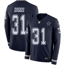 Nike Cowboys 31 Trevon Diggs Navy Blue Team Color Men Stitched NFL Limited Therma Long Sleeve Jersey