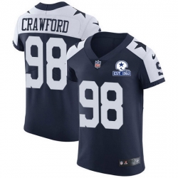 Nike Cowboys 98 Tyrone Crawford Navy Blue Thanksgiving Men Stitched With Established In 1960 Patch NFL Vapor Untouchable Throwback Elite Jersey