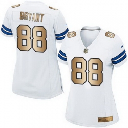 Nike Cowboys #88 Dez Bryant White Womens Stitched NFL Elite Gold Jersey