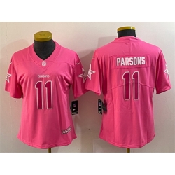 Women Dallas Cowboys 11 Micah Parsons Pink Vapor Untouchable Limited Stitched Jersey 28Run Small 29