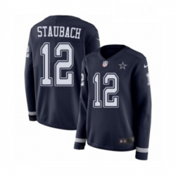 Womens Nike Dallas Cowboys 12 Roger Staubach Limited Navy Blue Therma Long Sleeve NFL Jersey