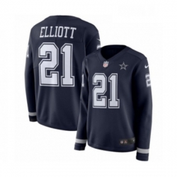 Womens Nike Dallas Cowboys 21 Ezekiel Elliott Limited Navy Blue Therma Long Sleeve NFL Jersey