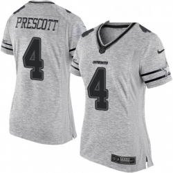 Womens Nike Dallas Cowboys 4 Dak Prescott Limited Gray Gridiron II NFL Jersey