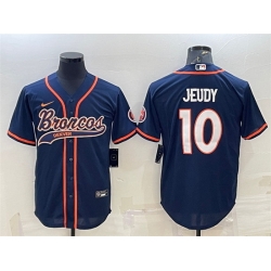 Men Denver Broncos 10 Jerry Jeudy Navy With Patch Cool Base Stitched Baseball Jersey