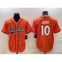 Men Denver Broncos 10 Jerry Jeudy Orange With Patch Cool Base Stitched Baseball Jersey