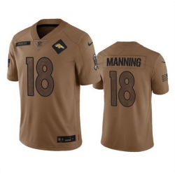 Men Denver Broncos 18 Peyton Manning 2023 Brown Salute To Service Limited Stitched Football Jersey