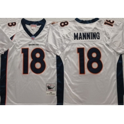 Men Denver Broncos 18 Peyton Manning White Throwback Stitched Jersey