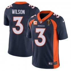 Men Denver Broncos #3 Russell Wilson Navy With C Patch & Walter Payton Patch Vapor Untouchable Limited Stitched Jersey