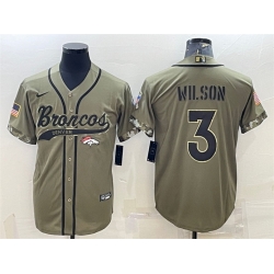 Men Denver Broncos 3 Russell Wilson Olive 2022 Salute To Service Cool Base Stitched Baseball Jersey