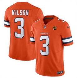 Men Denver Broncos 3 Russell Wilson Orange 2023 F U S E  With John Madden Patch Vapor Limited Stitched Football Jersey