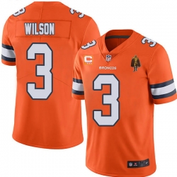 Men Denver Broncos #3 Russell Wilson Orange With C Patch & Walter Payton Patch Limited Stitched Jersey