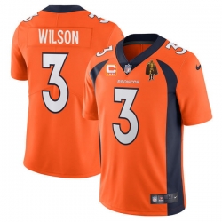 Men Denver Broncos #3 Russell Wilson Orange With C Patch & Walter Payton Patch Vapor Untouchable Limited Stitched Jersey