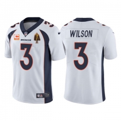 Men Denver Broncos #3 Russell Wilson White With C Patch & Walter Payton Patch Limited Stitched Jersey