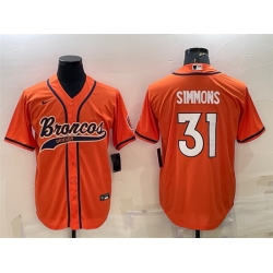 Men Denver Broncos 31 Justin Simmons Orange With Patch Cool Base Stitched Baseball Jersey