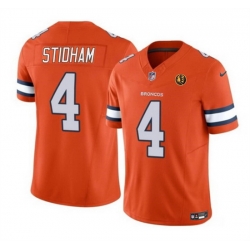 Men Denver Broncos 4 Jarrett Stidham Orange 2023 F U S E  With John Madden Patch Vapor Limited Stitched Football Jersey