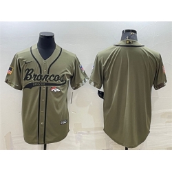 Men Denver Broncos Blank Olive Salute To Service Cool Base Stitched Baseball Jersey