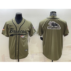 Men Denver Broncos Olive Salute To Service Team Big Logo Cool Base Stitched Baseball Jersey