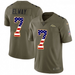 Men Nike Denver Broncos 7 John Elway Limited OliveUSA Flag 2017 Salute to Service NFL Jersey