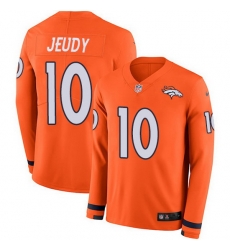 Nike Broncos 10 Jerry Jeudy Orange Team Color Men Stitched NFL Limited Therma Long Sleeve Jersey