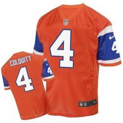 Nike Broncos #4 Britton Colquitt Orange Throwback Mens Stitched NFL Elite Jersey