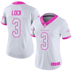 Broncos 3 Drew Lock White Pink Women Stitched Football Limited Rush Fashion Jersey