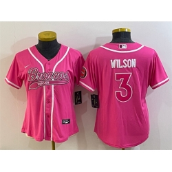 Women Denver Broncos 3 Russell Wilson Pink With Patch Cool Base Stitched Baseball Jersey