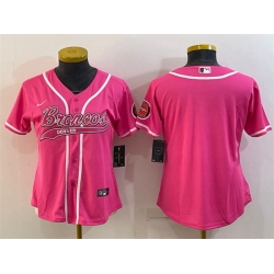 Women Denver Broncos Blank Pink With Patch Cool Base Stitched Baseball Jersey